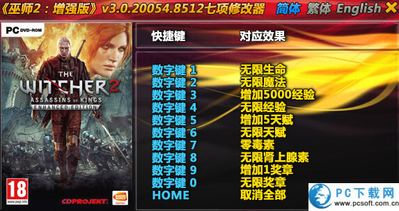 巫师2增强版修改器截图