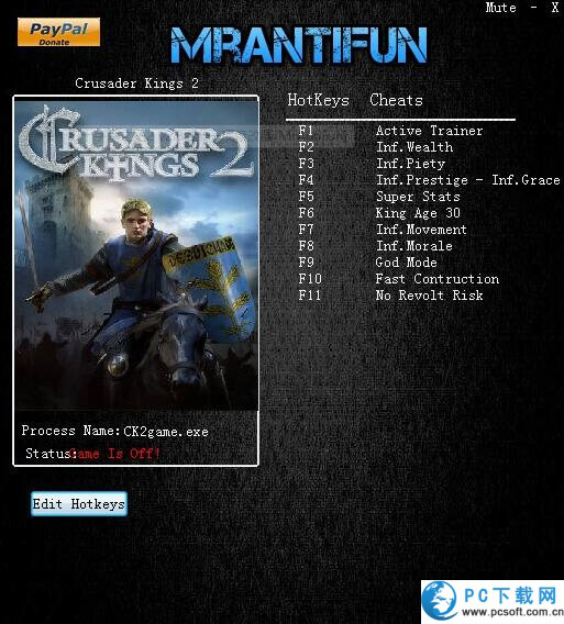 十字军之王2十一项修改器截图