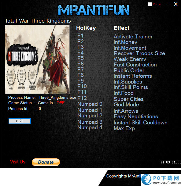 全面战争三国十六项修改器截图