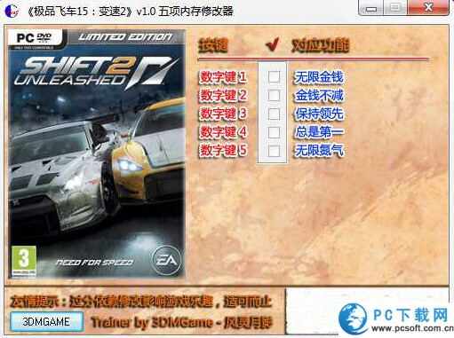 极品飞车15变速2五项修改器截图