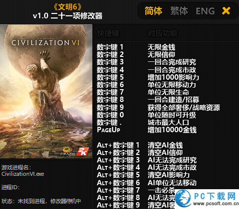 文明6二十一项修改器截图