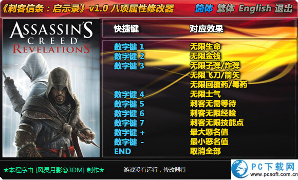 刺客信条启示录八项修改器截图