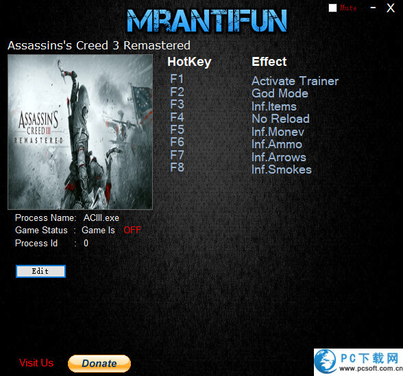 刺客信条3重制版七项修改器截图