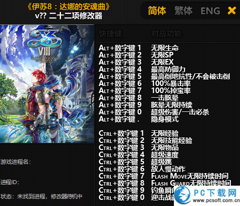 伊苏8二十二项修改器截图